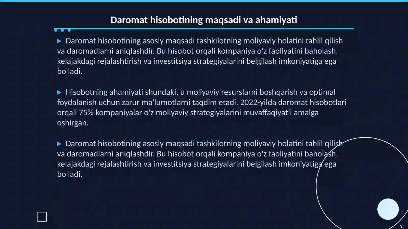 Daromat hisobotining asosiy moddalari 3