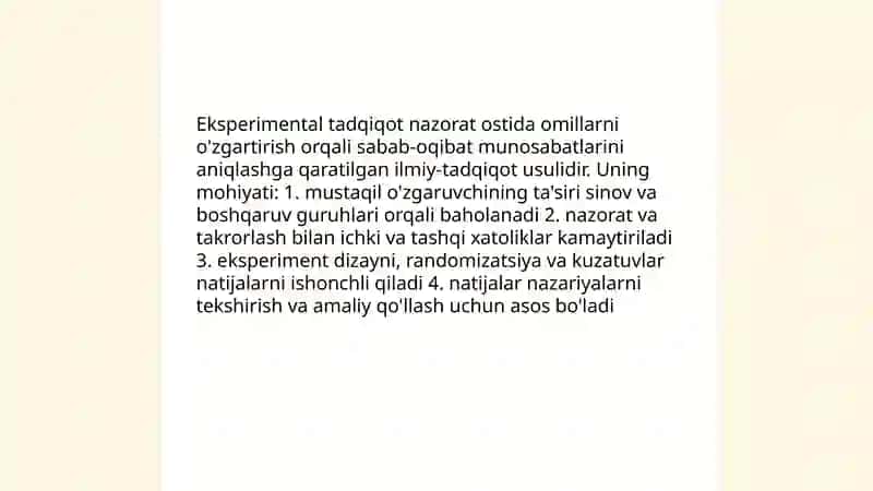 Eksperimental tadqiqotlarning mazmun mohiyati 3