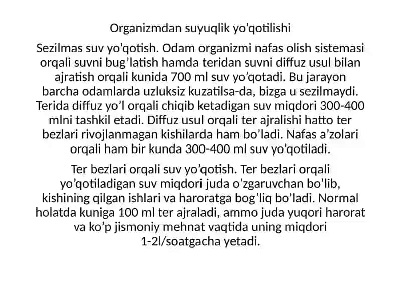 Organizimning suyuqlik yo'qotilishi 3
