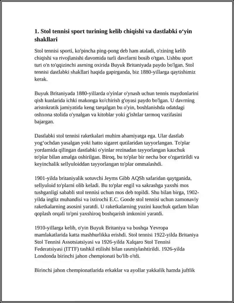 STOL TENNIS SPORT TURINING KELIB CHIQISH TARIXI 3