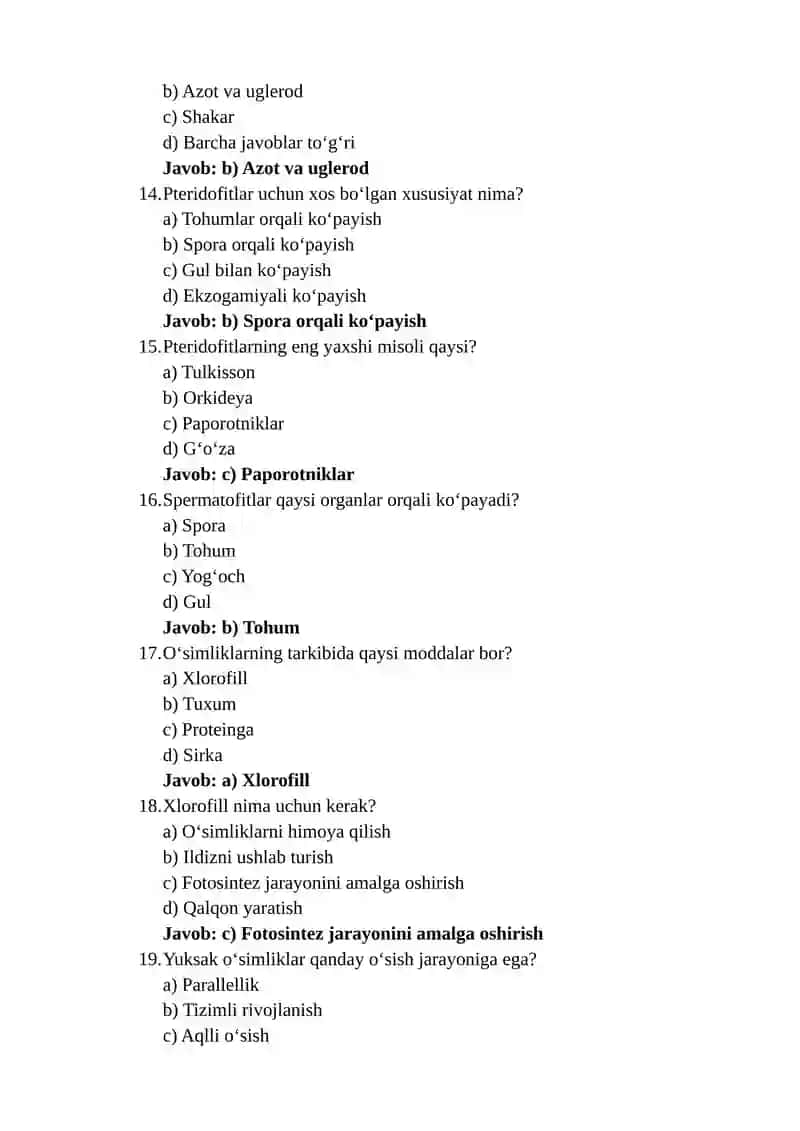 test yuksak osimliklar 50ta javobi bilan 3