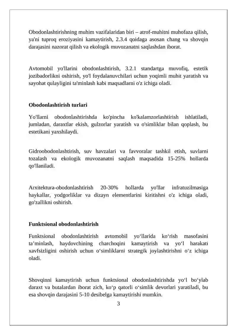 Avtomobil yo'llarini obodonlashtirish turlari 3