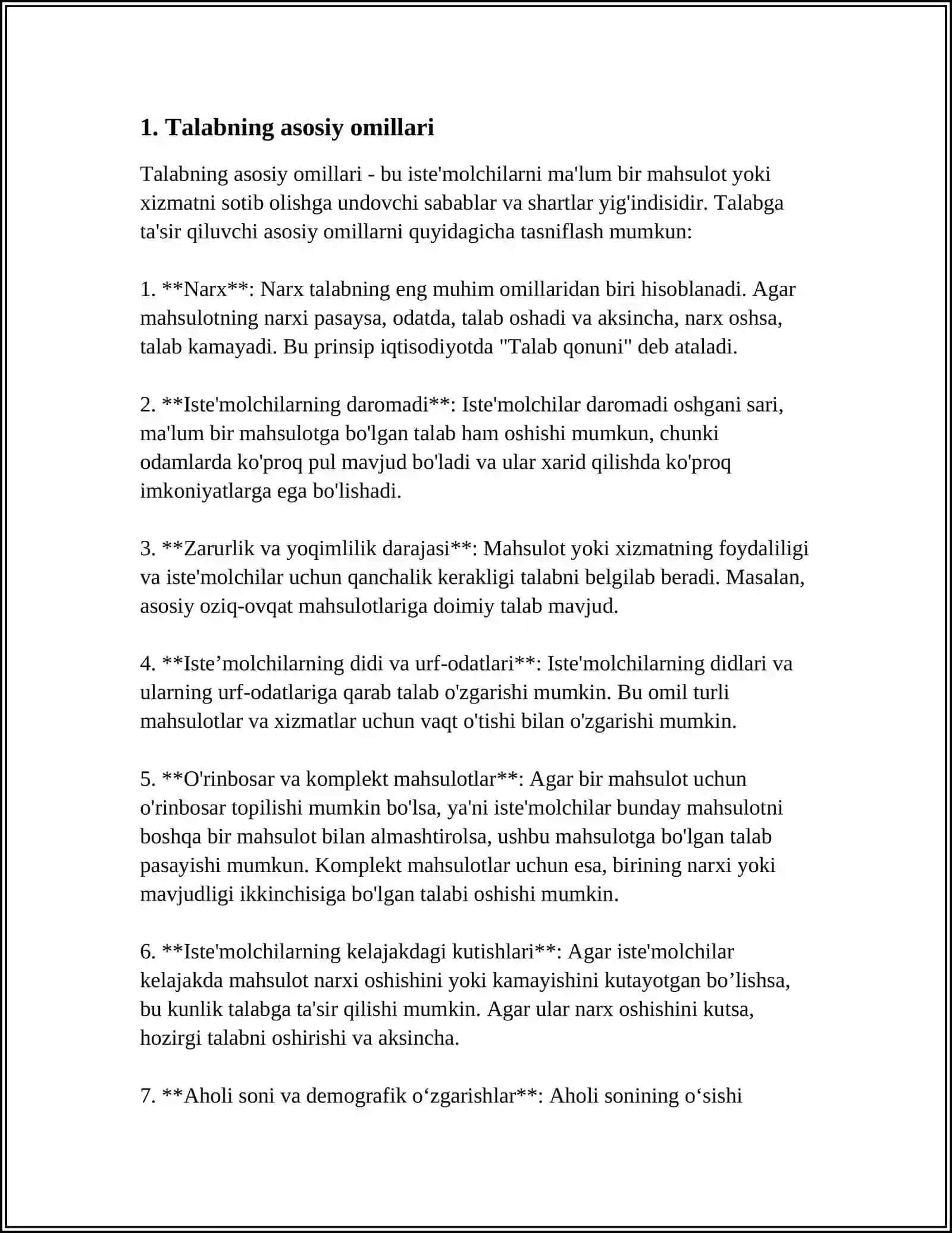 TALAB, TAKLIF, BOZOR MUVOZANATI. ELASTIKLIK 3