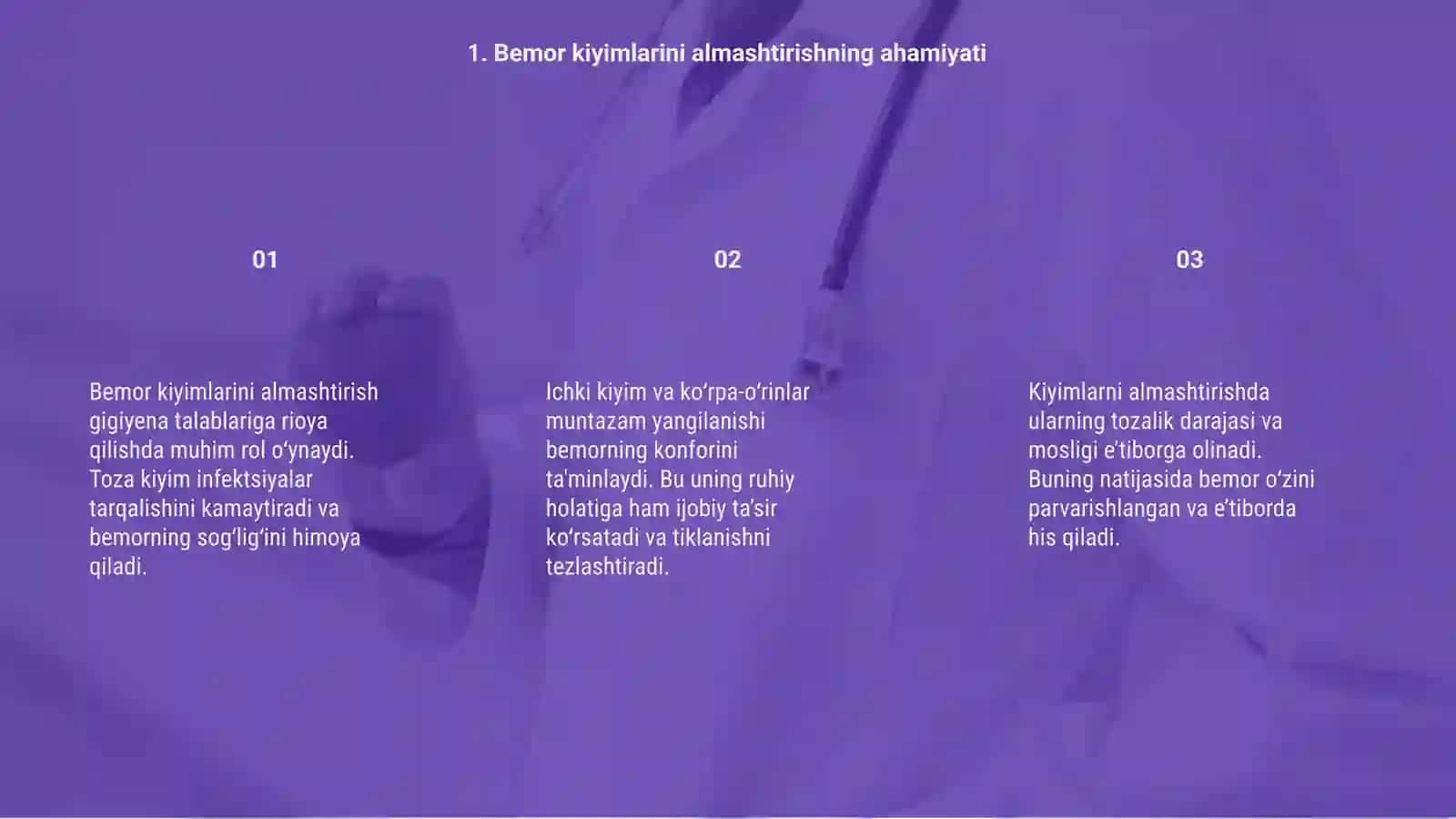 Bemorlarni oqliklari va ichki kiyimlarini almashtirish 3