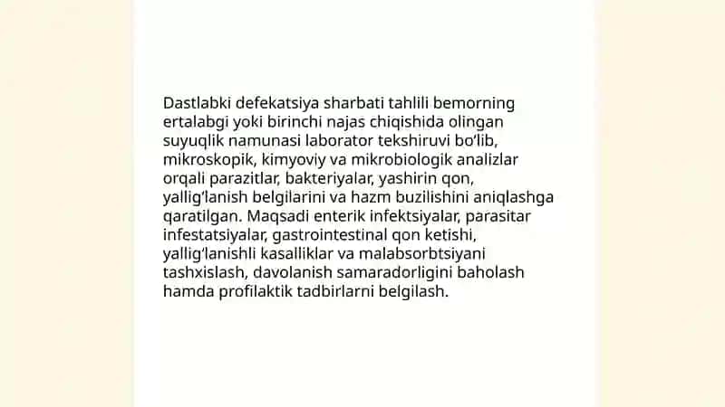 Dastlabki defekatsiya sharbati tahlili 3