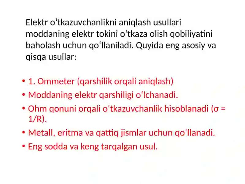 Stomatologik materiallarning elektrik xossalarini aniqlash usullari 3