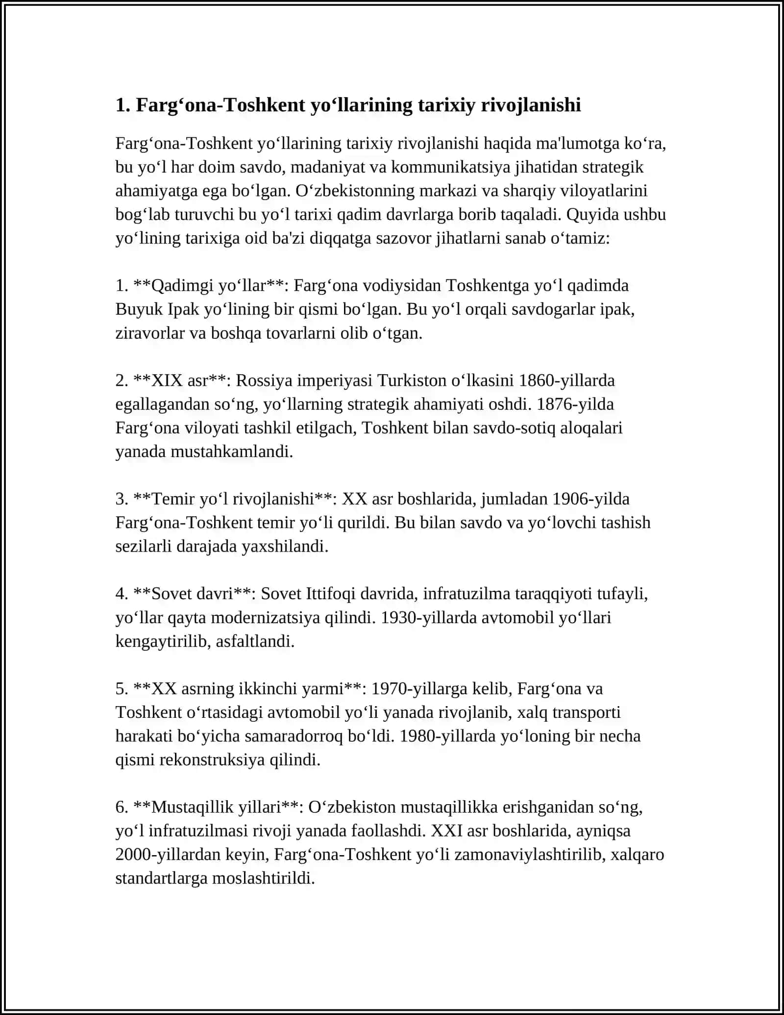 FARGʻONA-TOSHKENT YOʻLLARI XAQIDA 3