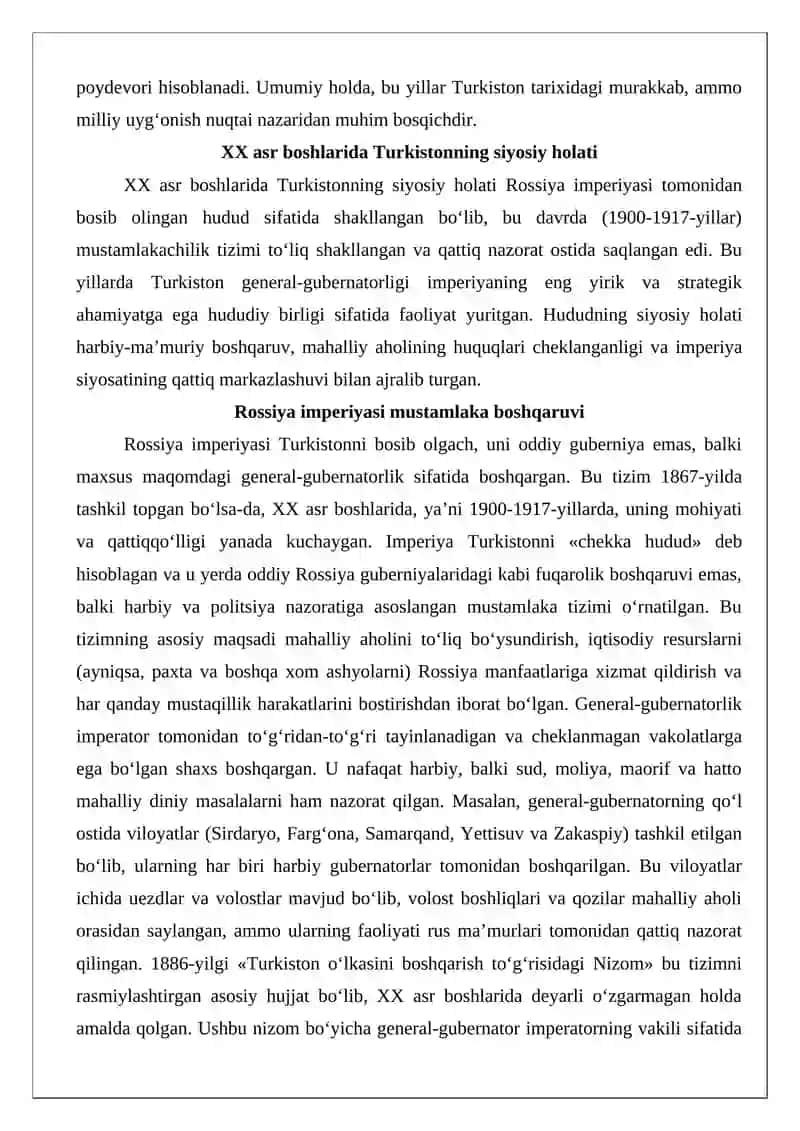 Turkiston XX asr boshlarida (1900-1917-yillar) 3