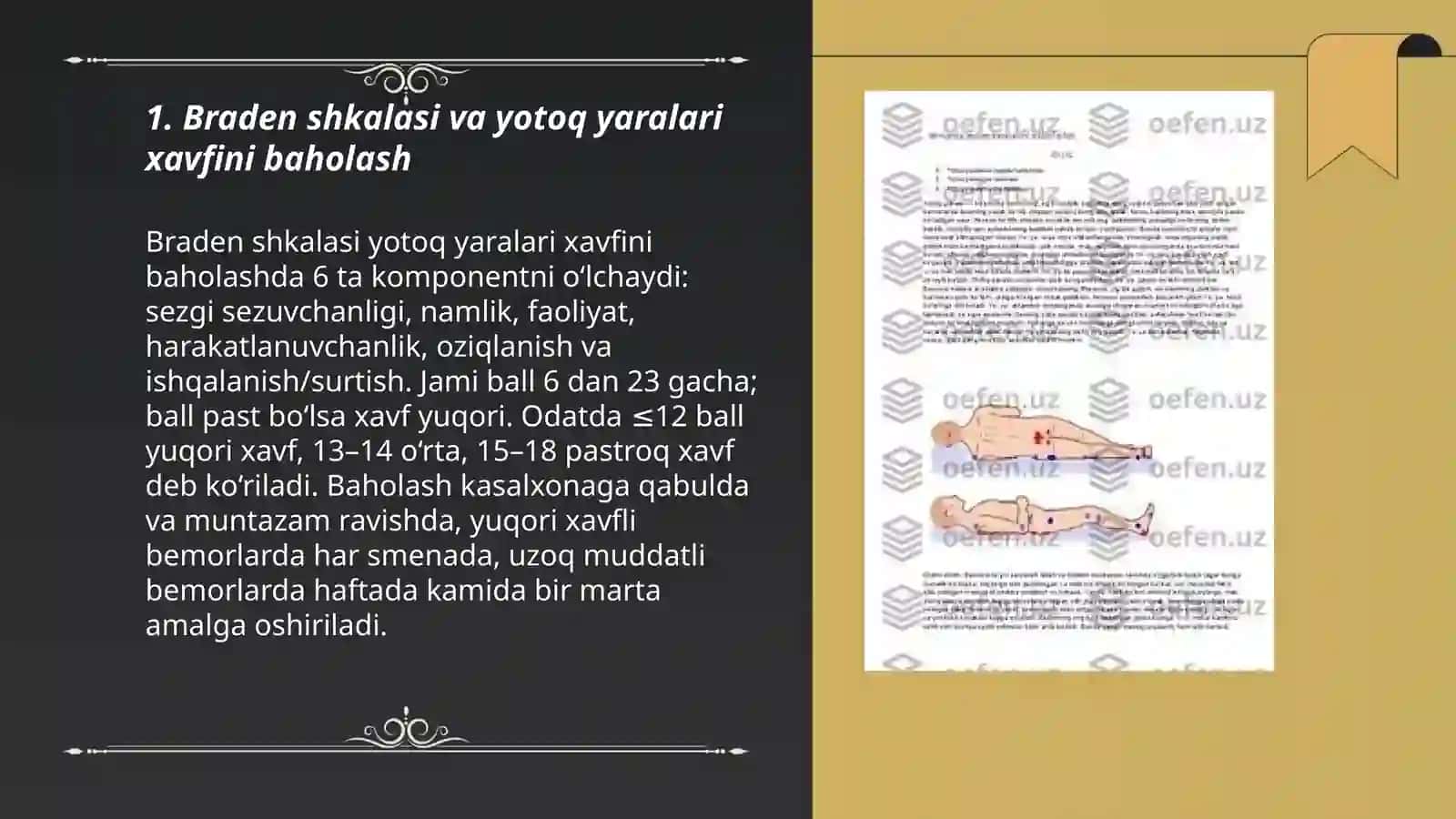 Braden shkalasi va yotoq yaralarni oldini olish 3