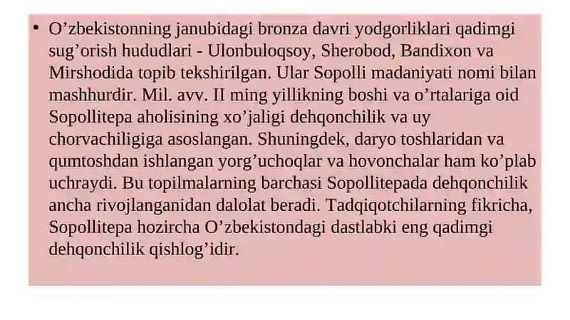 BRONZA VA ILK TEMIR DAVRI MADANIYATI VA SAN'ATI 3