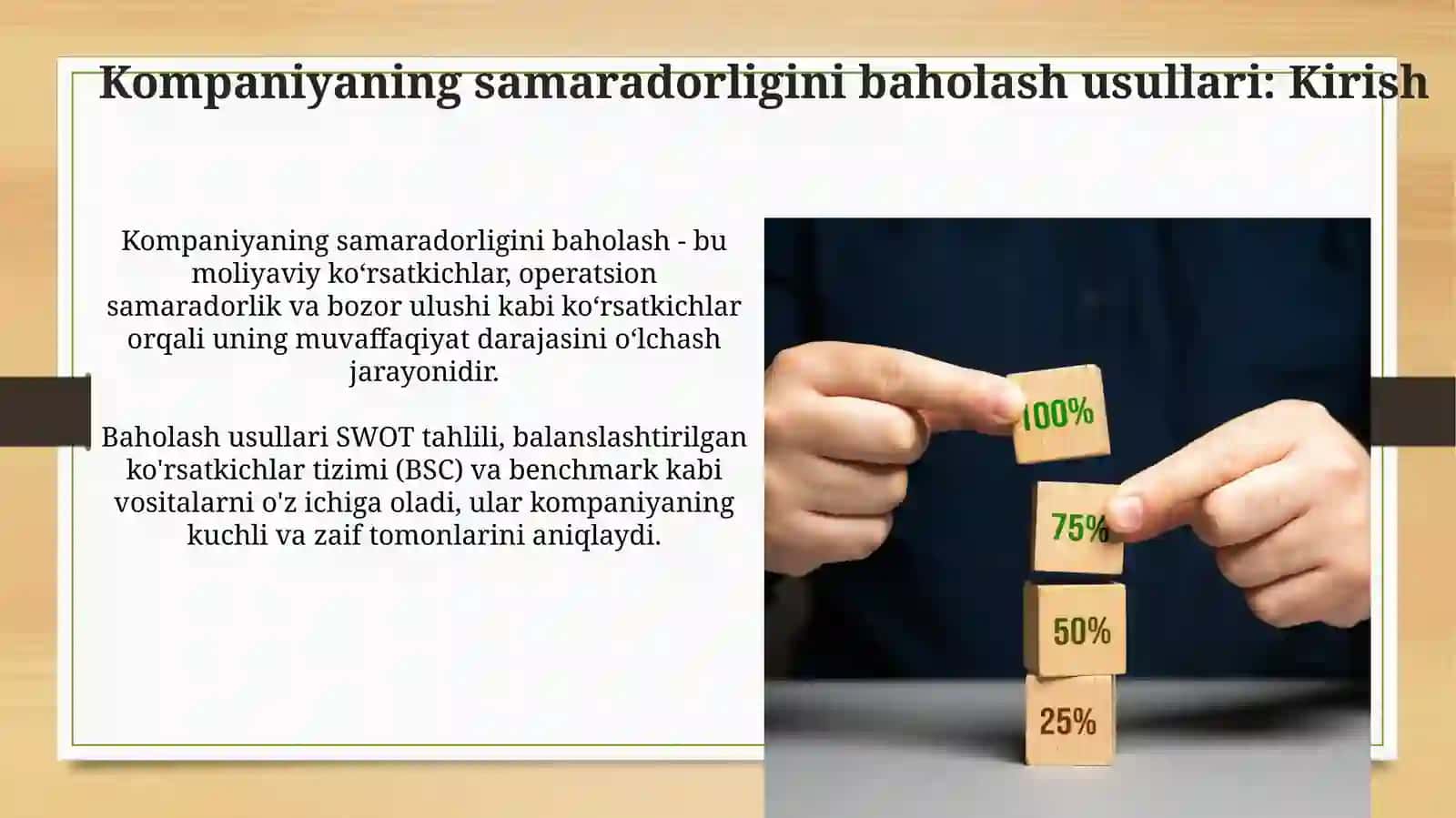 Kompaniyaning samaradorligini baholash usullari 3