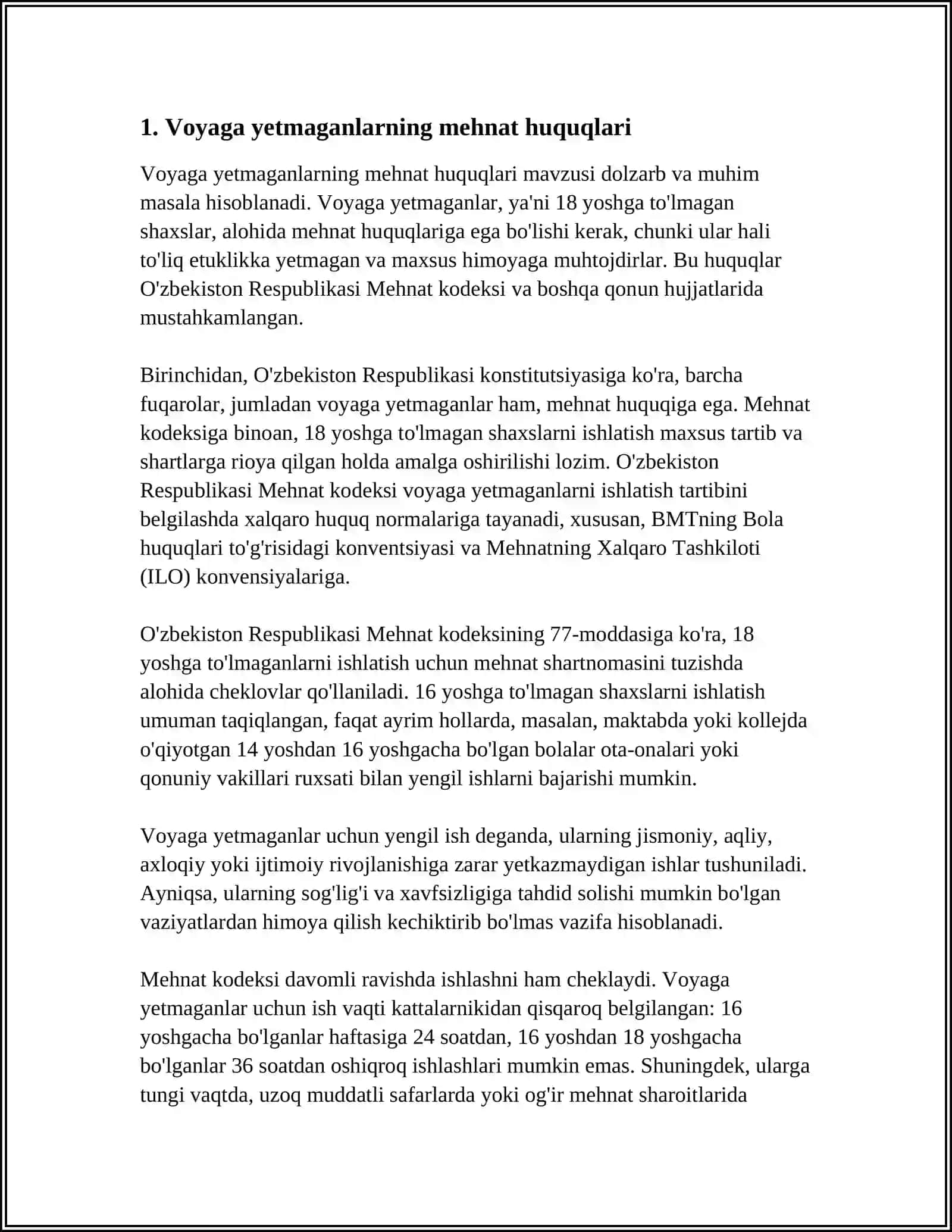 VOYAGA YETMAGANLAR MEHNATGA LAYOQATSIZLAR VA YOLGʻIZ KEKSALAR HUQUQLARI 3