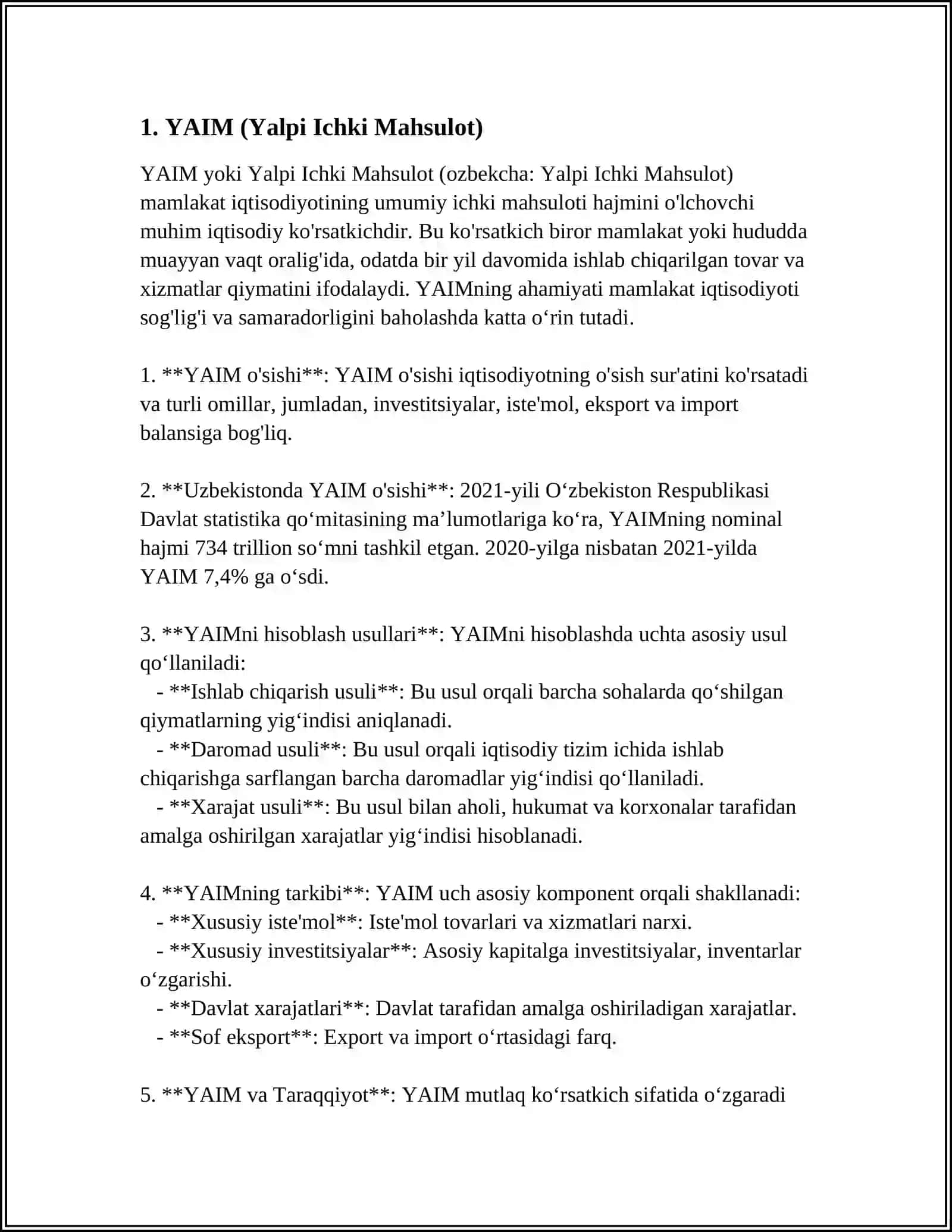 Yalpi Ichki Mahsulot (YAIM) 3
