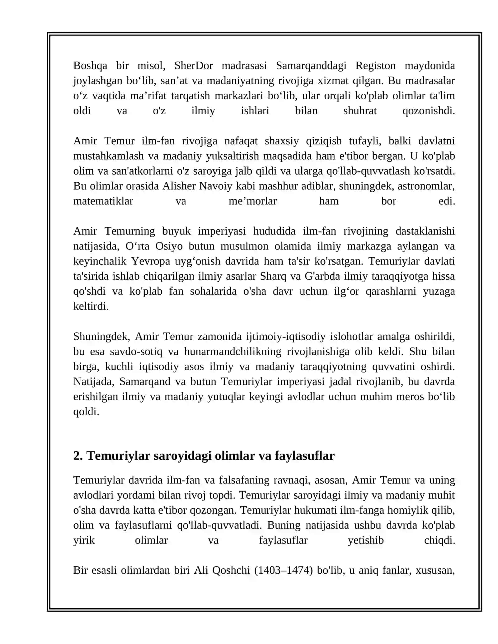 A.TEMUR VA TEMURIYLAR DAVRI RENESSANSI mavzusida tayyor kurs ishi 3
