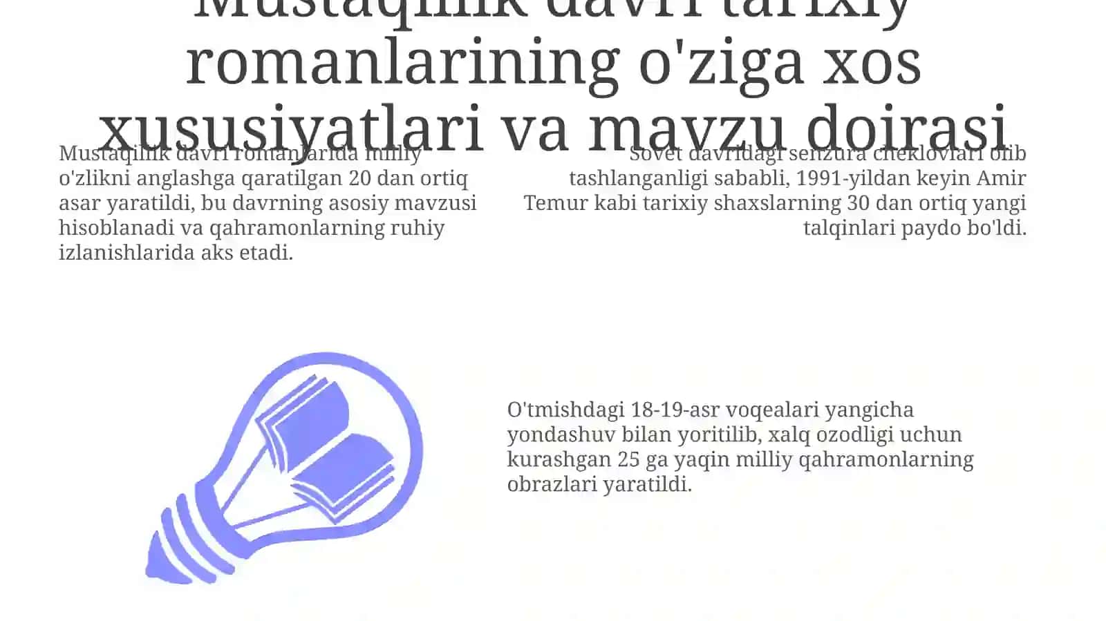 Mustaqil davritarixiyromanlariningo'zigaxosliklari 3