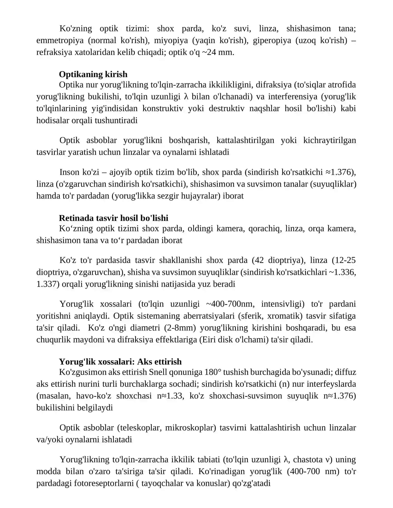 Optika. Yorug'likning xossalari. Ko'zning optik tizimi 3