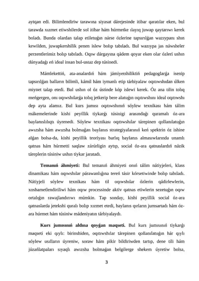 KURS JUMISI TILDIŃ TURMISIMIZDAǴI ÁHMIYETI, SÓYLEW TEXNIKASI 3