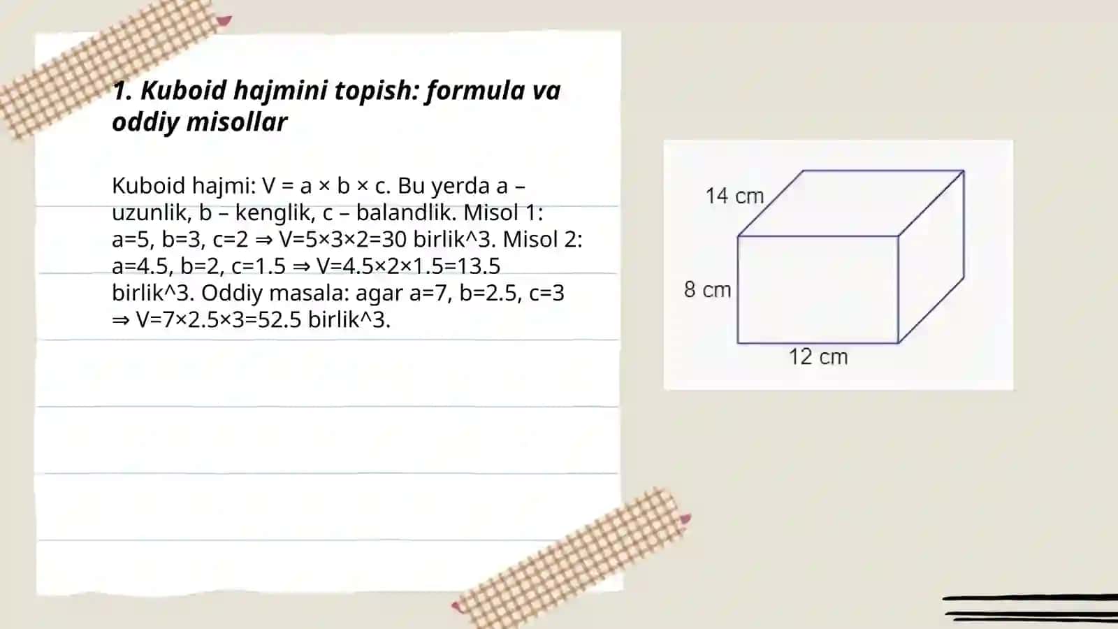 Kuboid va kubni hajmini topish 3
