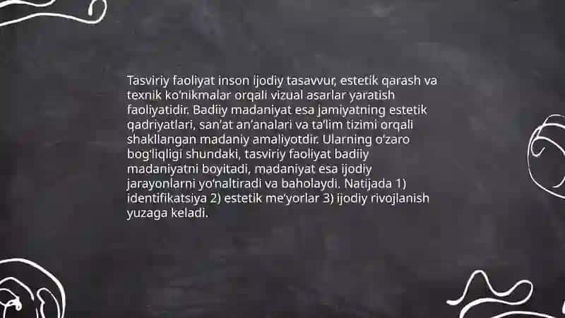 Tasviriy faoliyat badiiy madaniyat shakillanishining asosi 3