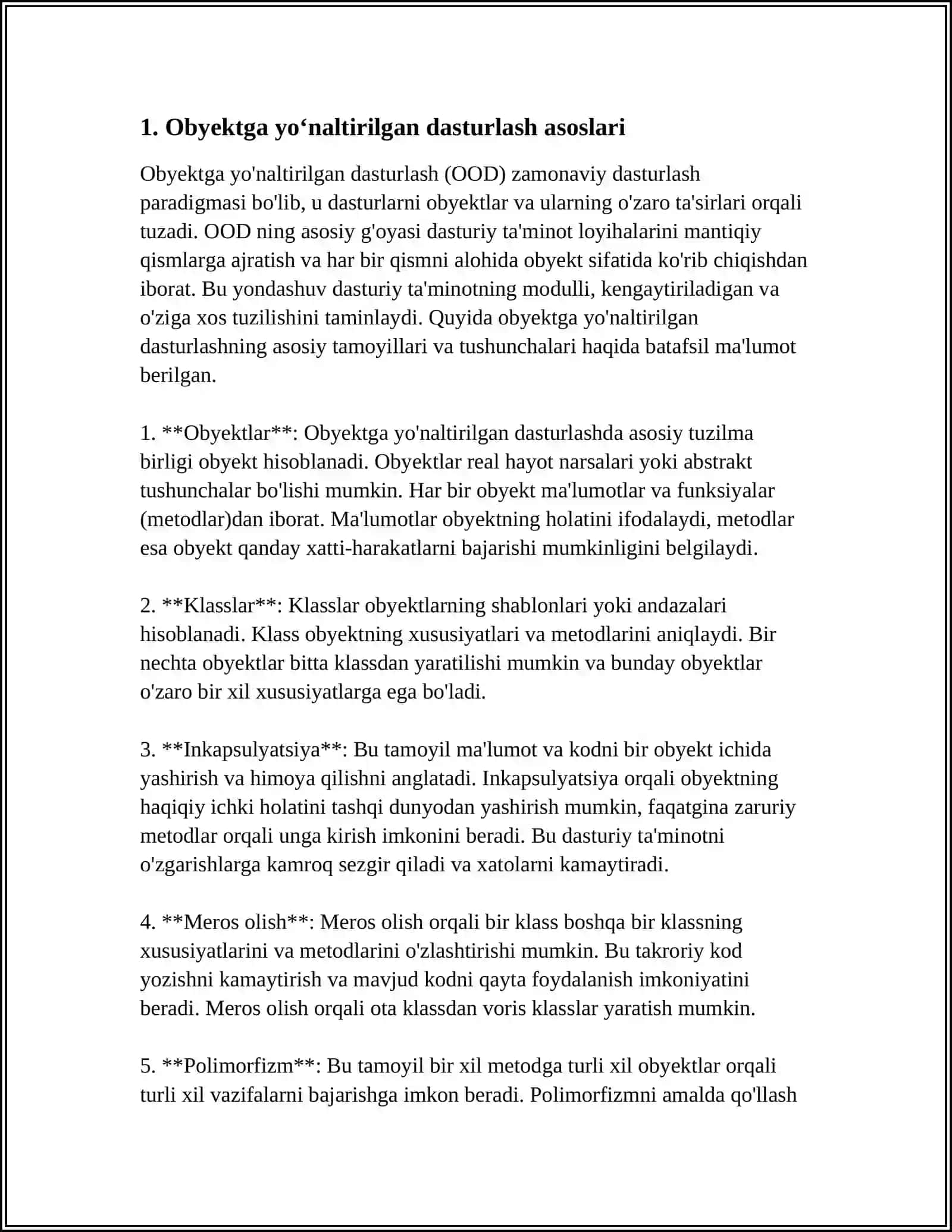OBYEKTGA YOʻNALTIRILGAN DASTUR 3