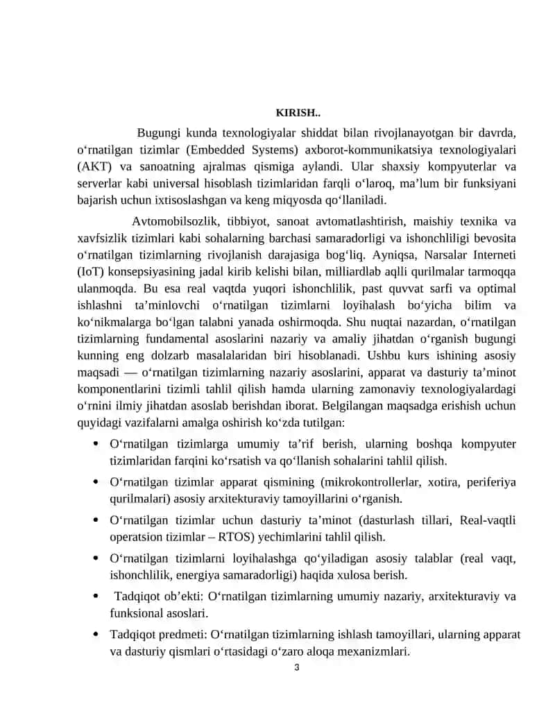 O'RNATILGAN TIZIMLARNING UMUMIY ASOSLARI 3