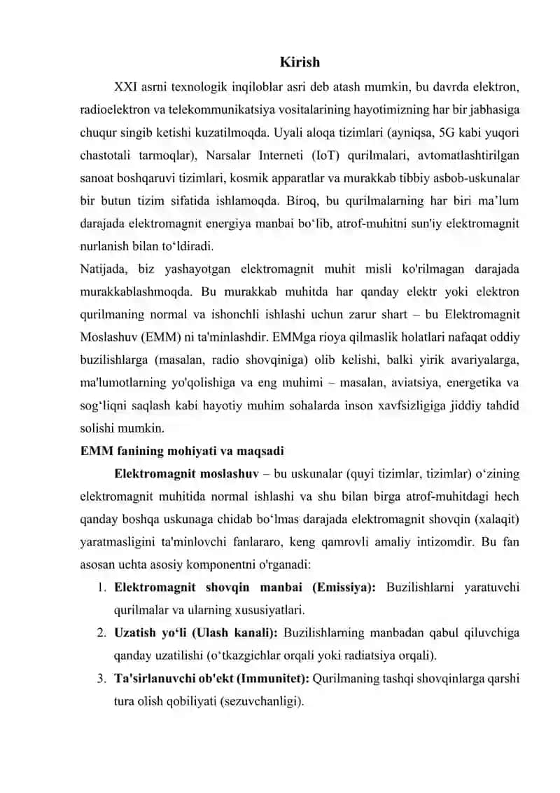 Elektromagnit moslashuv asoslari fanining mohiyati va ahamiyati 3