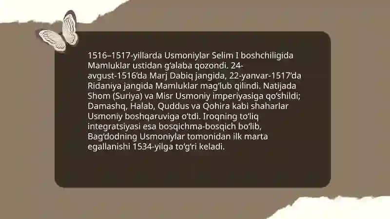 XVI-XIX asrlarda Iroq va Suriya (Shom) O’ktamova E’zoza 3