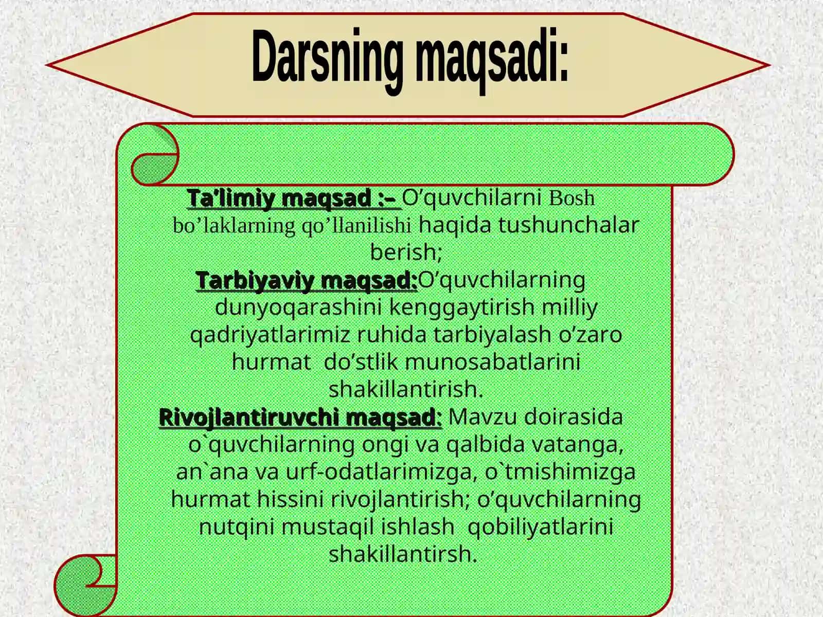 Bosh bo’laklarning qo’llanilishi 3