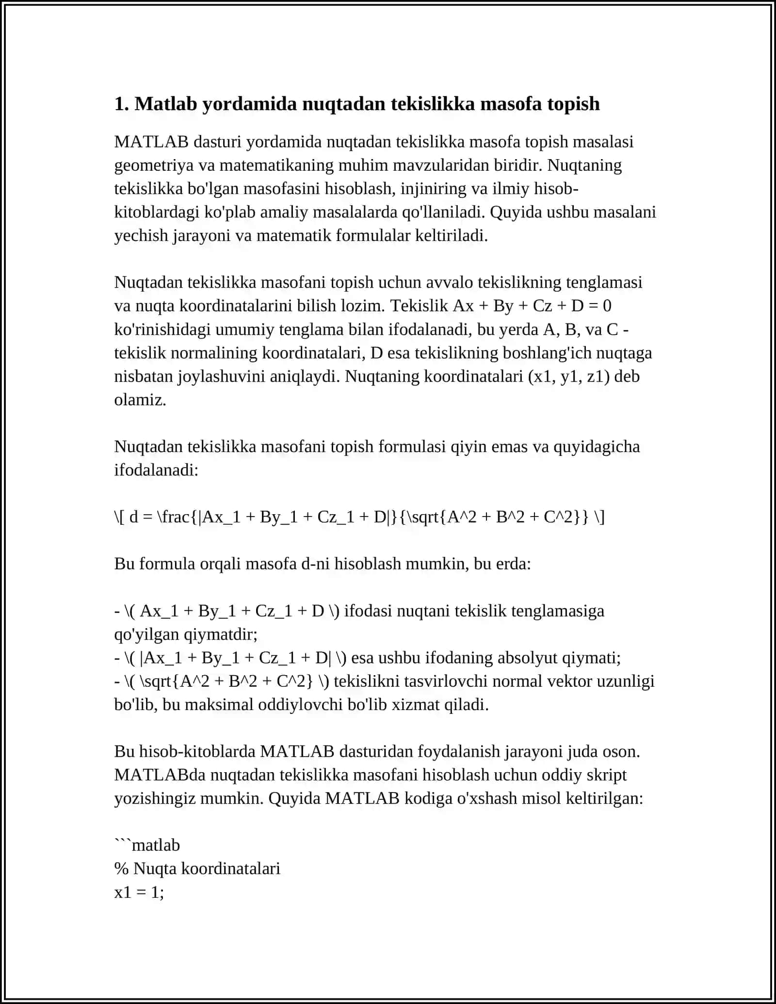NUQTADAN TEKISLIKKACHA BO'LGAN HAQIQIY MASOFANI ANIQLASH 3