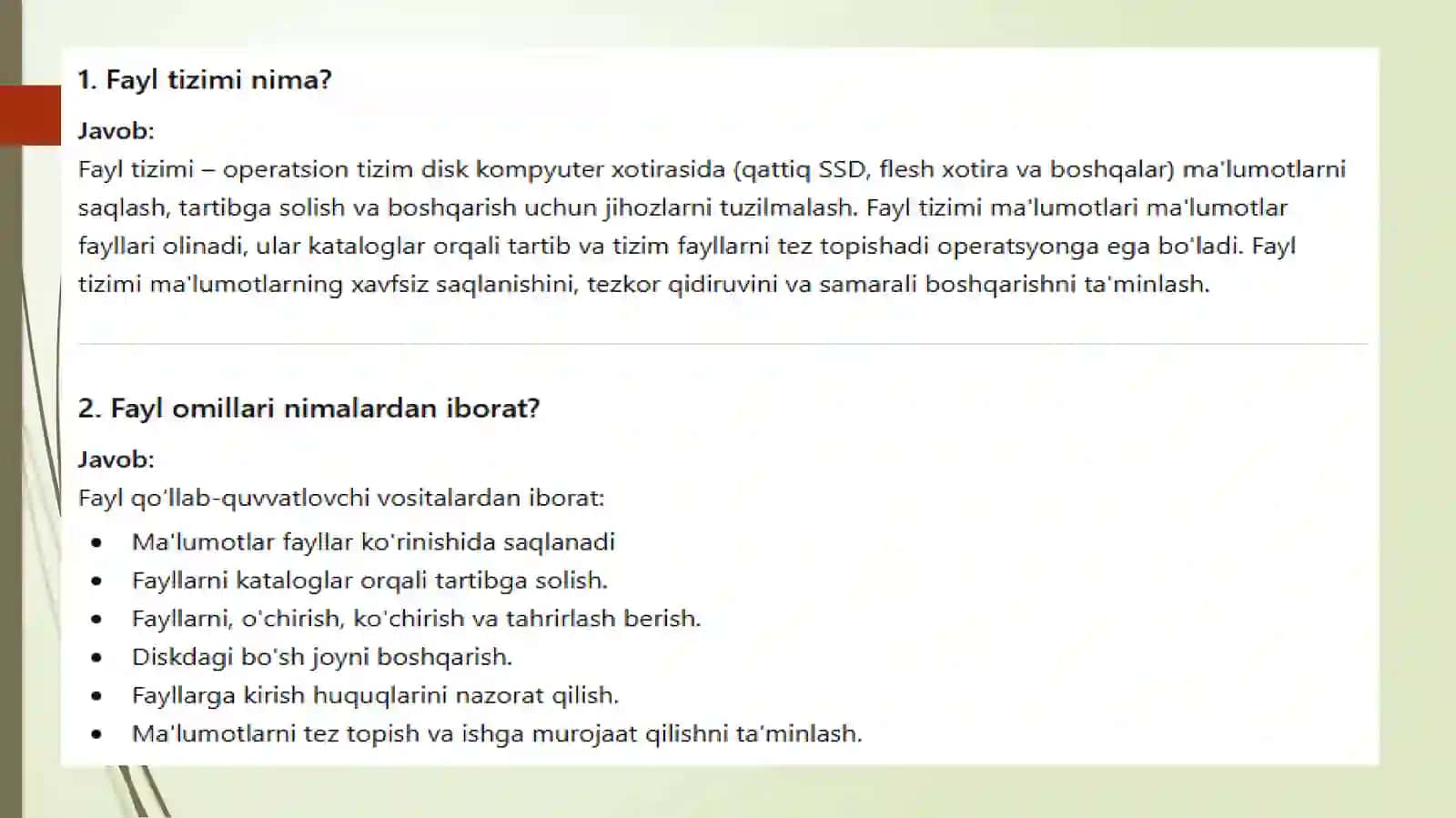 FAYL TIZIMI TUZILMASI, KATALOGLAR, BLOKLAR 3