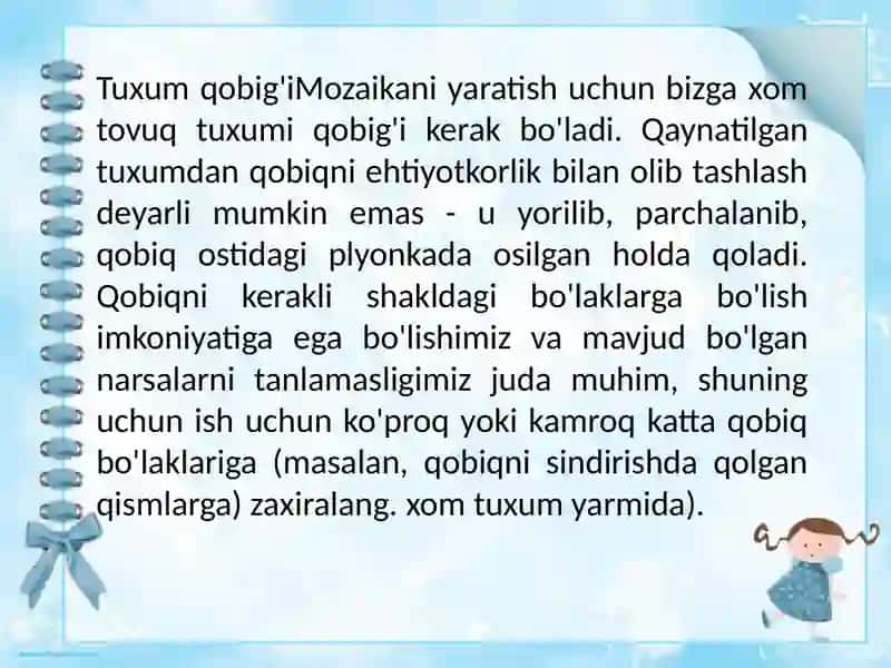 Tuxum Po'chog'idan Mozaika Yasash 3