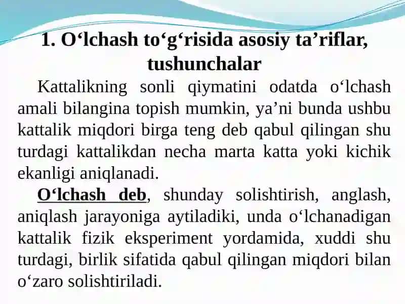 O‘LCHASH JARAYONI BO‘YICHA UMUMIY MA’LUMOTLAR 3