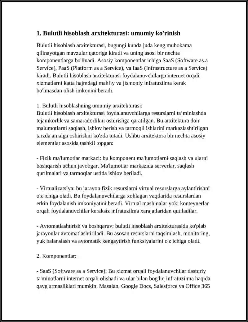 BULUTLI HISOBLASH ARXITEKTURASI - KOMPONENTLAR VA SAAS, PAAS, IAAS 3