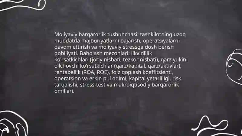 Moliyaviy barqarorlikni baholash va taxlil usullari 3