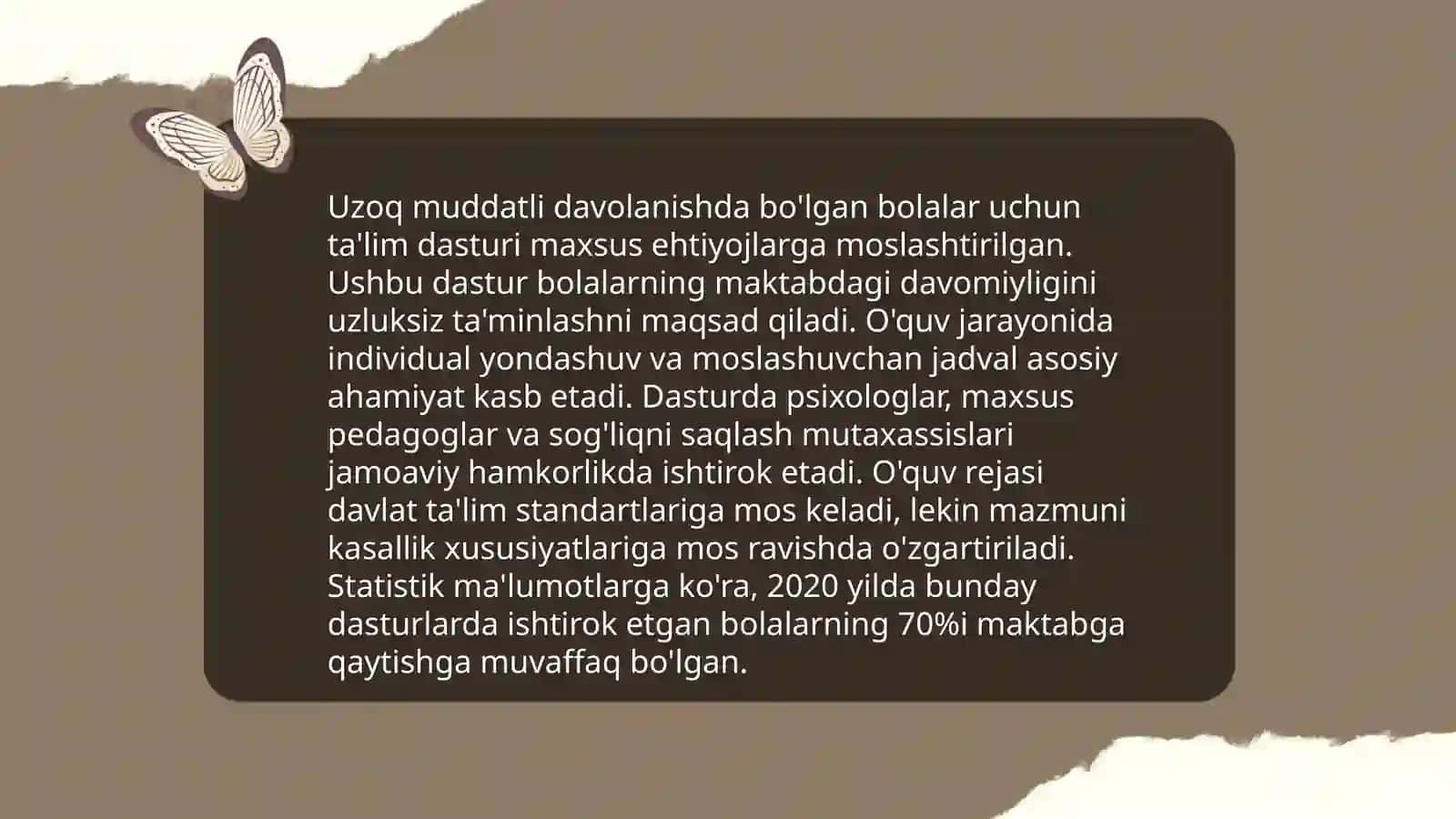 Uzoq muddatli davolanishda bo'lgan bolalar uchun ta'lim dasturi 3