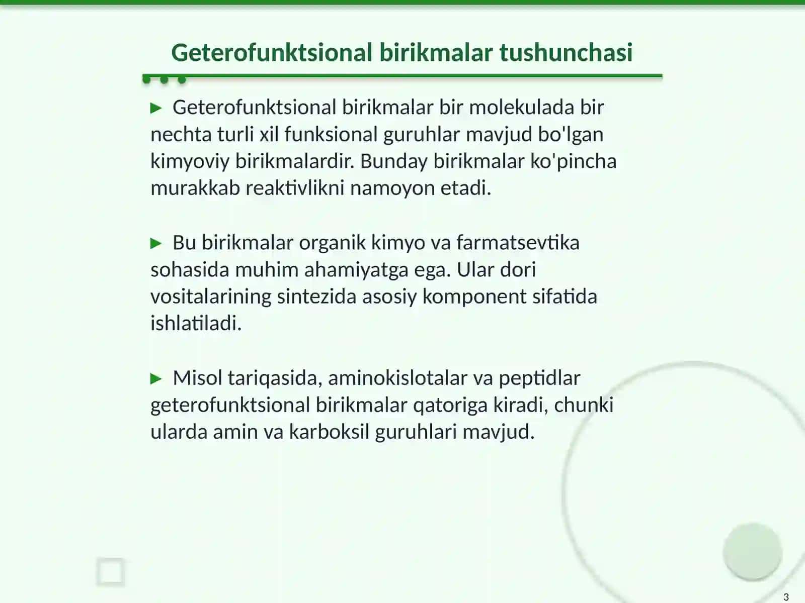 Geterofunktsional birikmalar. Gidroksikislotalar. Aldegido- va ketokislotalar 3