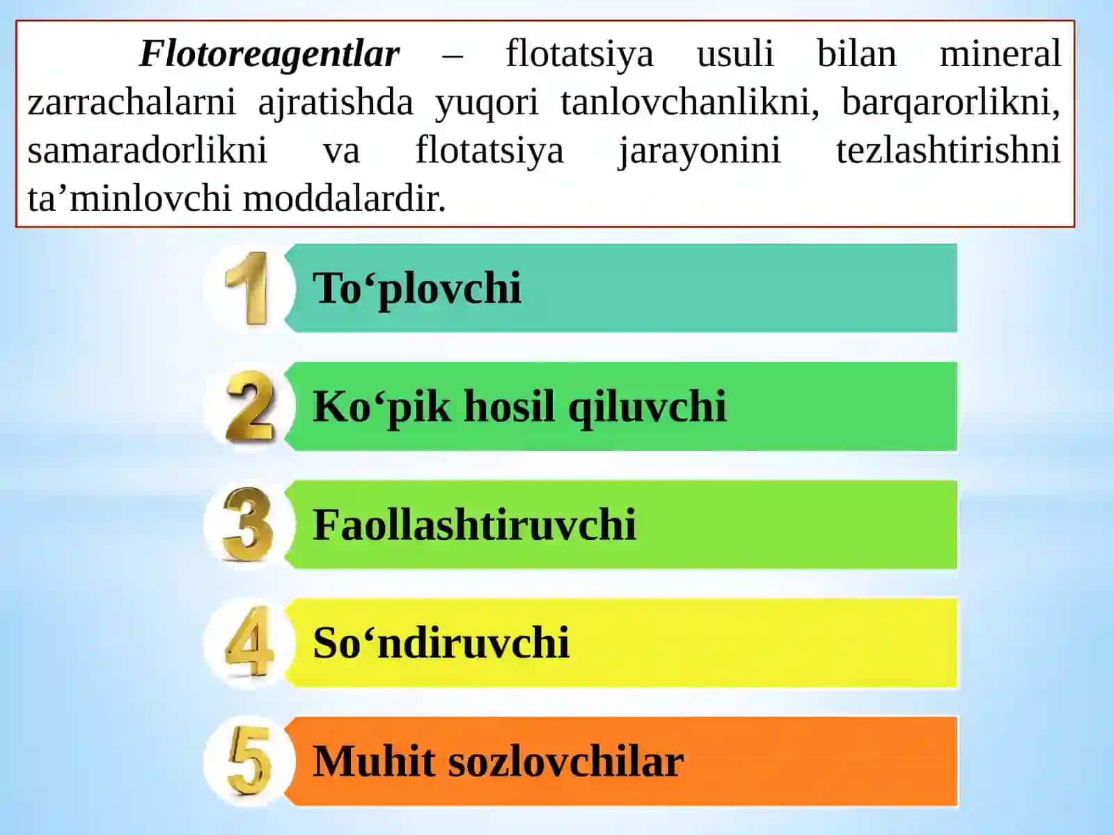 Ma’ruza. Flotatsion reagentlarning klassifikatsiyasi 3