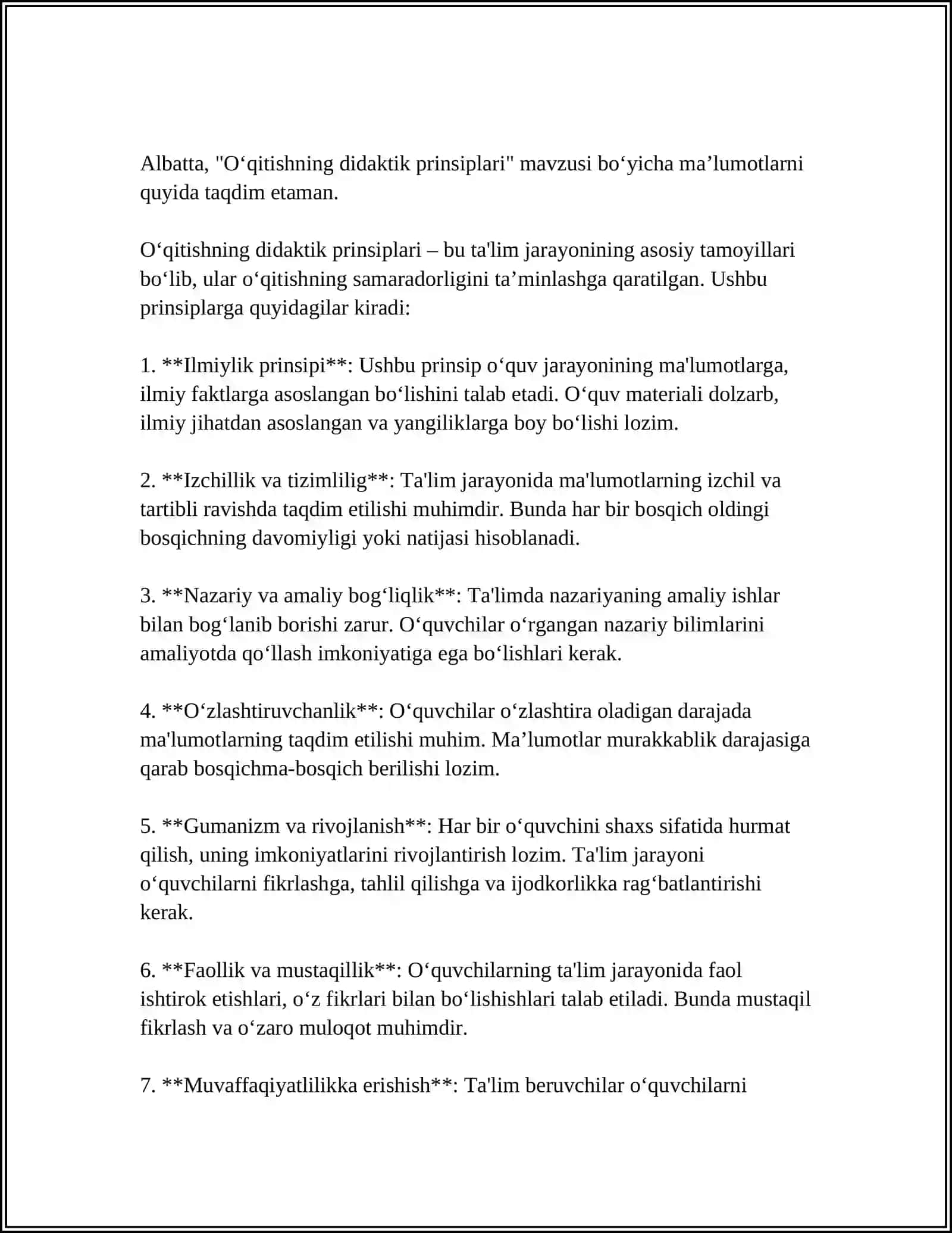 O‘QITISH PRINSIPLARI VA QONUNIYATLARI 3