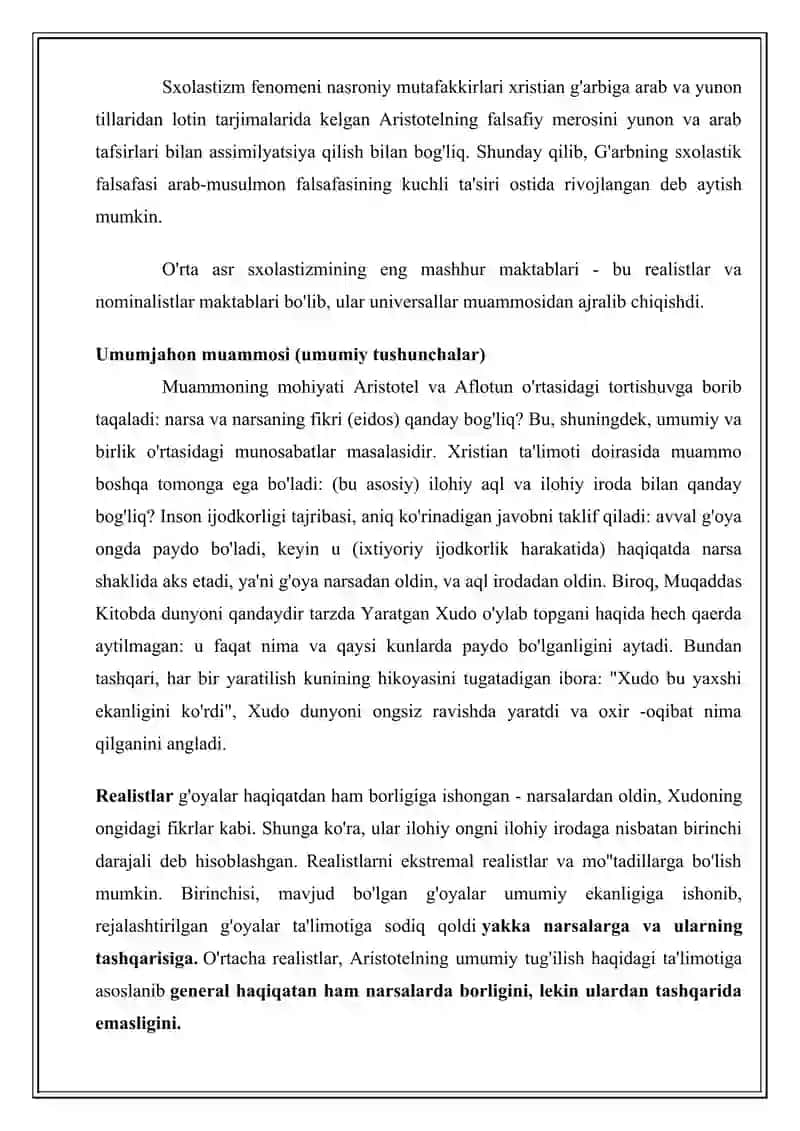 O’RTA ASR PSIXOLOGIYASINING UMUMIY XUSUSIYATLARI SXOLASTIKLIK MUSTAQIL ISH 3