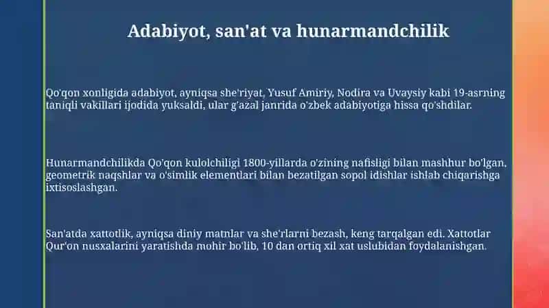 Qo'qon xonligining madaniy hayoti asoslari 3