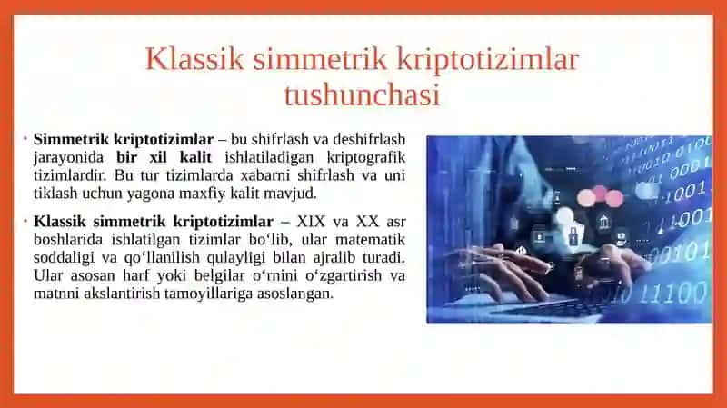 Klassik simmetrik kriptotizimlar va ularning tahlili. 3