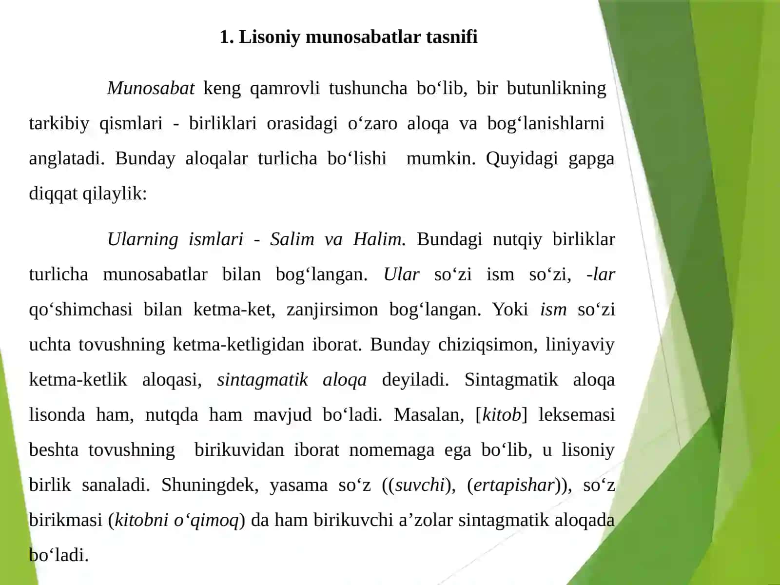 Hozir o'zbek tilida lisoniy munosabatlar va uning turlari 3