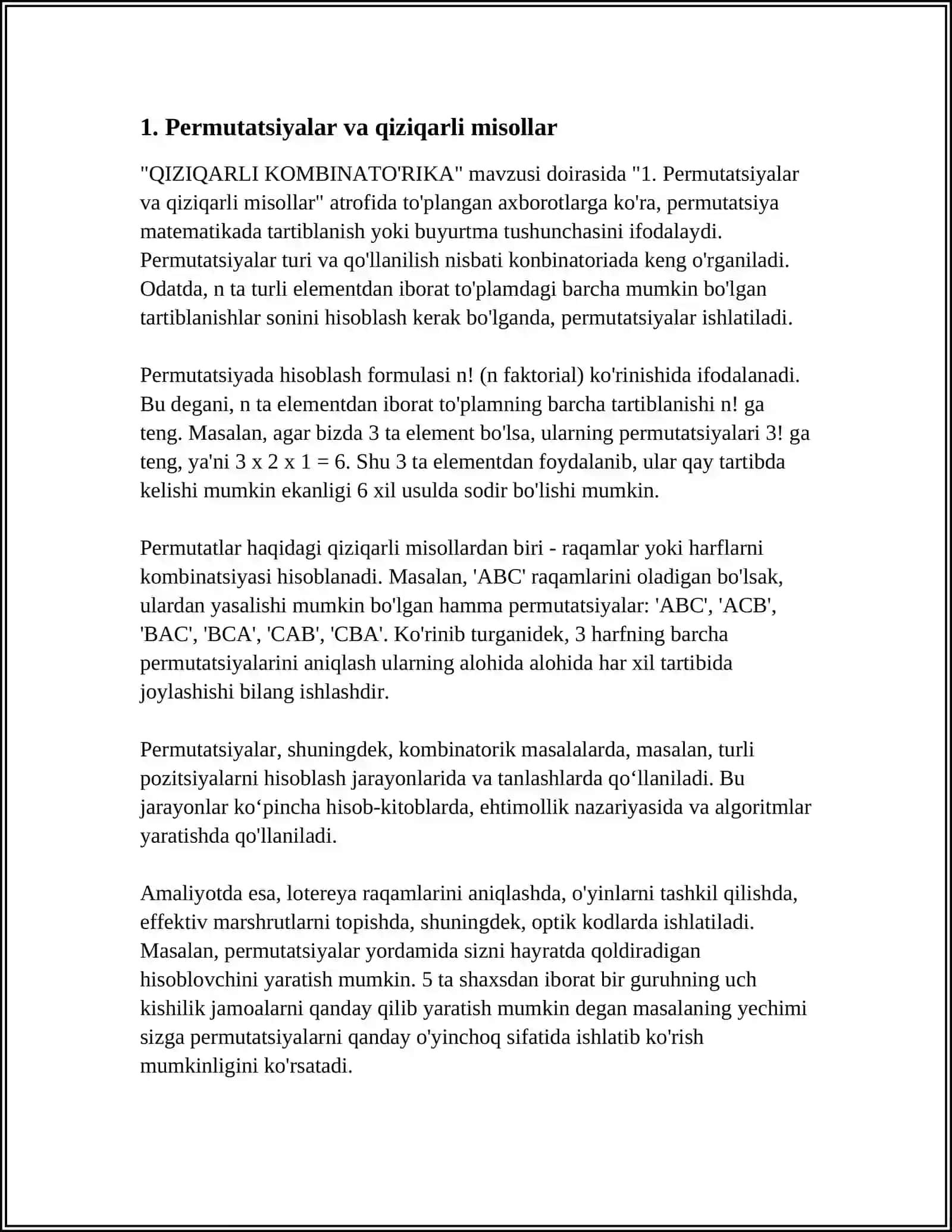 QIZIQARLI KOMBINATO'RIKA 3