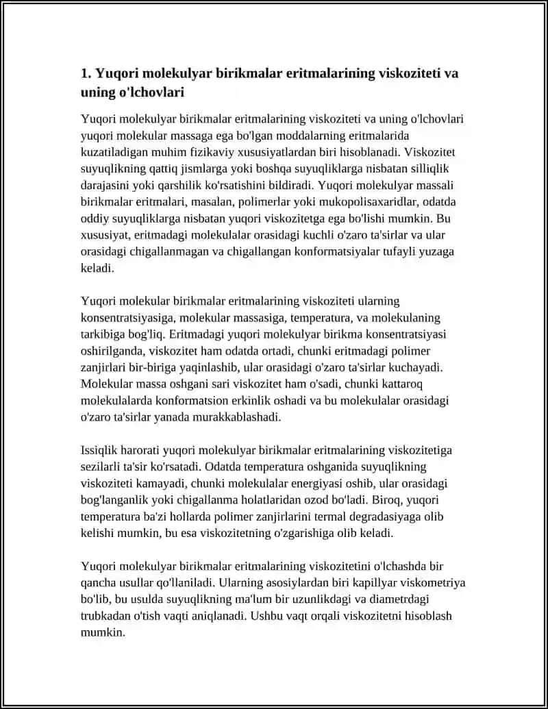 Yuqori molekulyar birikmalar eritmalarining xo'salari 3