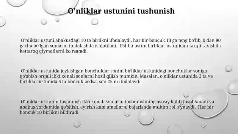 Abakusdagi birliklar va o'nliklarni ifodalash 3