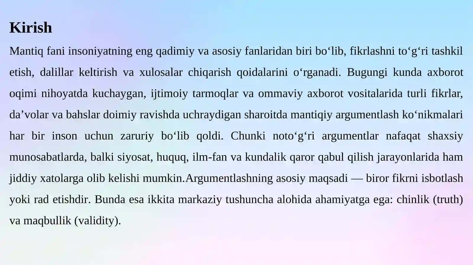Argumentlashda chinlik va maqbullik 3