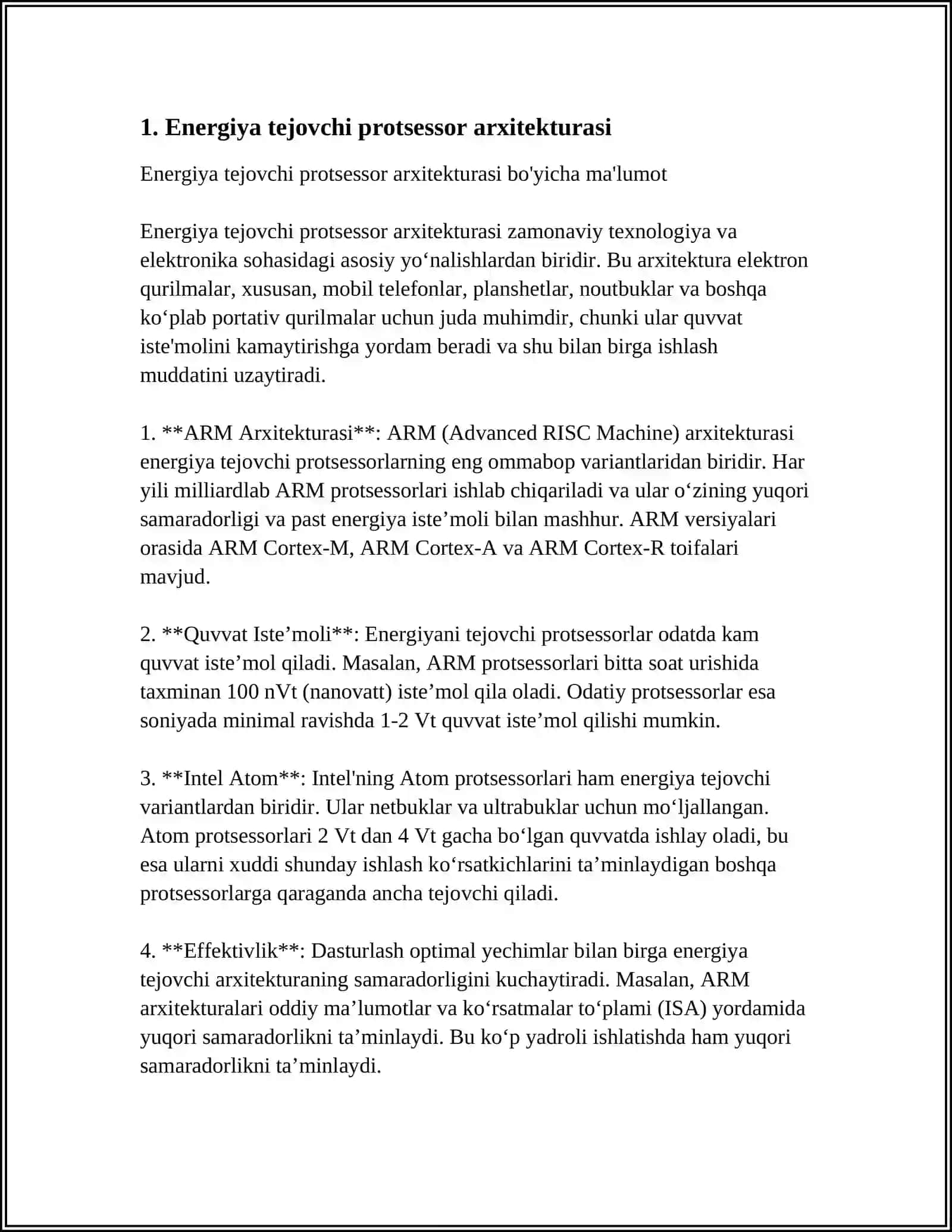 ENERGIYANI TEJAYDIGAN PROTSESSORLARNI O'RGANISH 3
