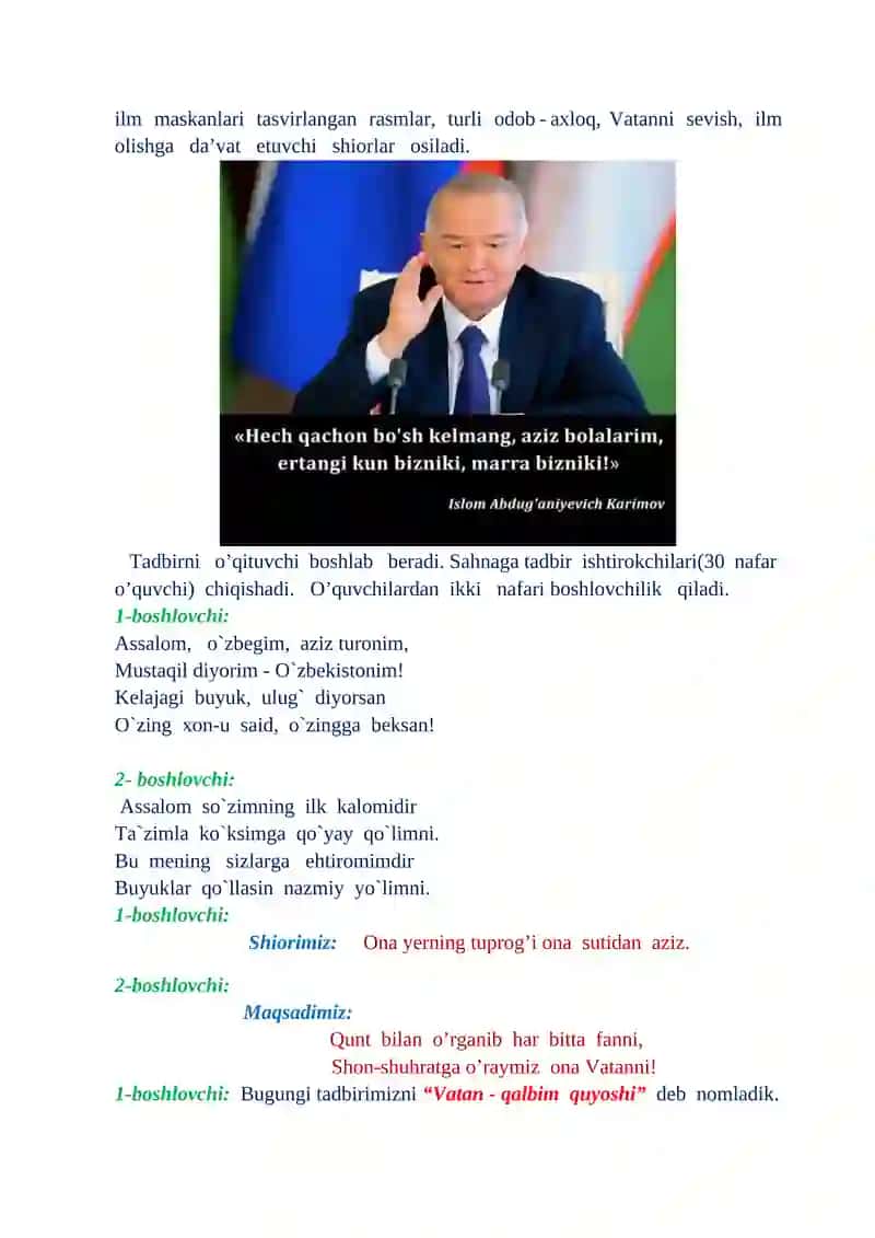 "Vatan – qalbim quyoshisan" tadbir ssenariysi 3