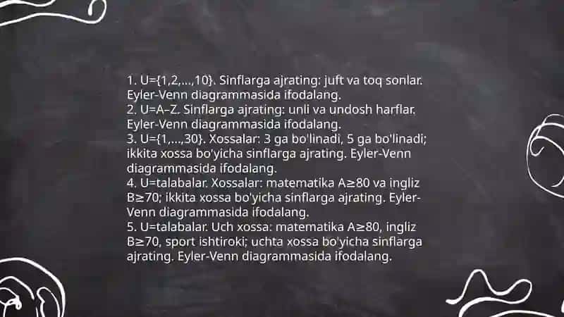 To'plamlarni sinflarga ajratish 3