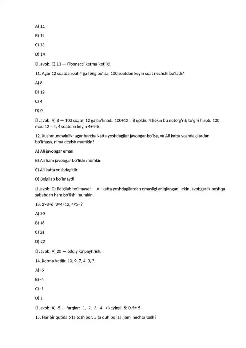 Davlat xizmatchisi 2025 — MANTIQIY TESTLAR (100 TA) 3
